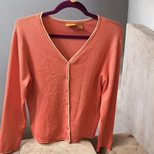 Caslon Coral V-Neck Button Front Cardigan